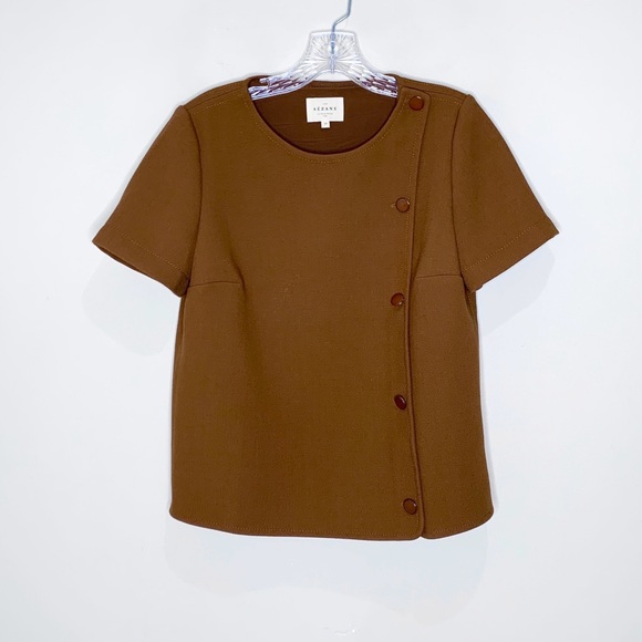 Sezane Ida Blouse (Sz FR 38) Short Sleeve Coffee Brown - Picture 3 of 16